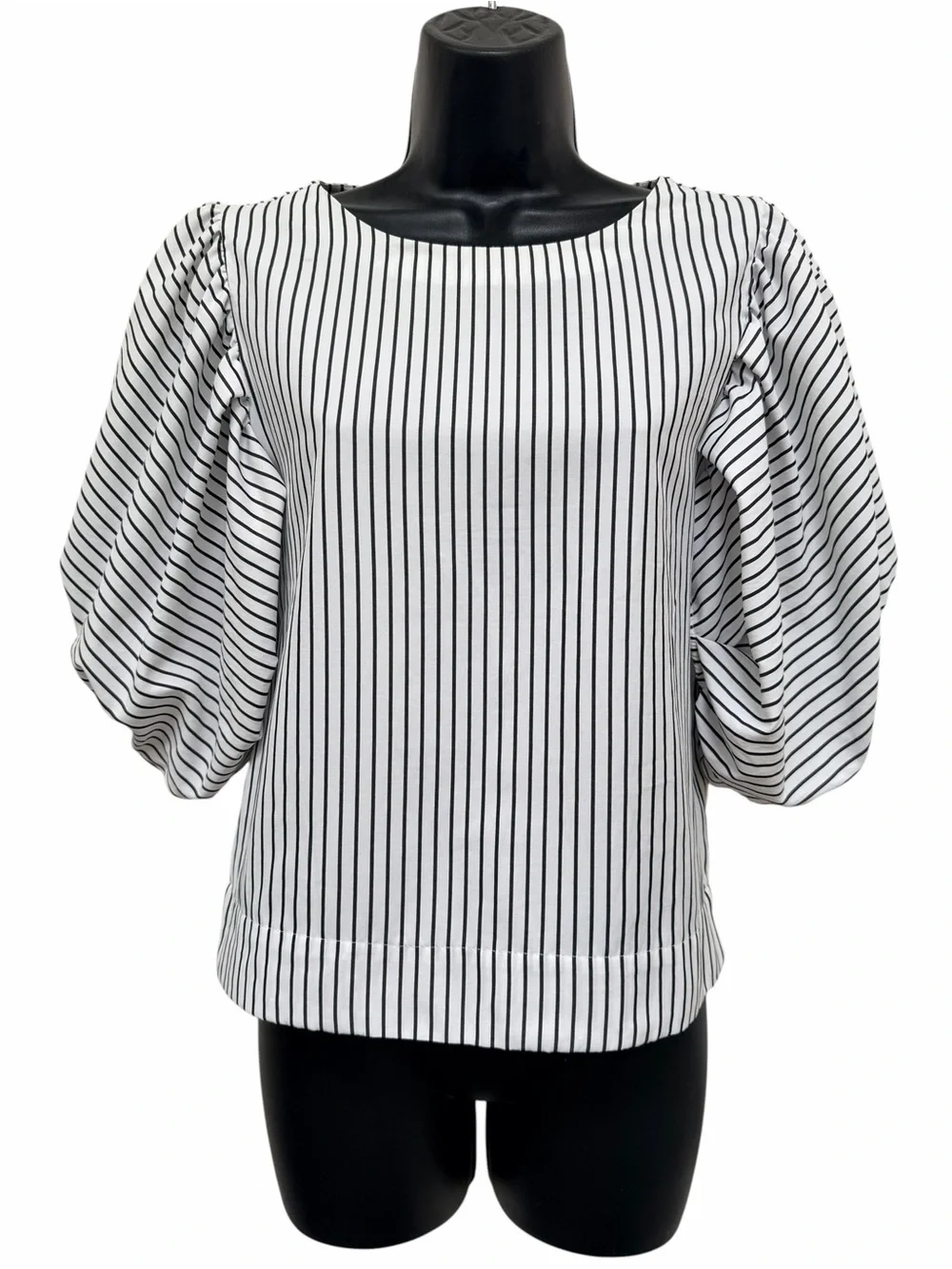 Anthropologie Maeve Black White Striped Puff Sleeve Blouse XXS